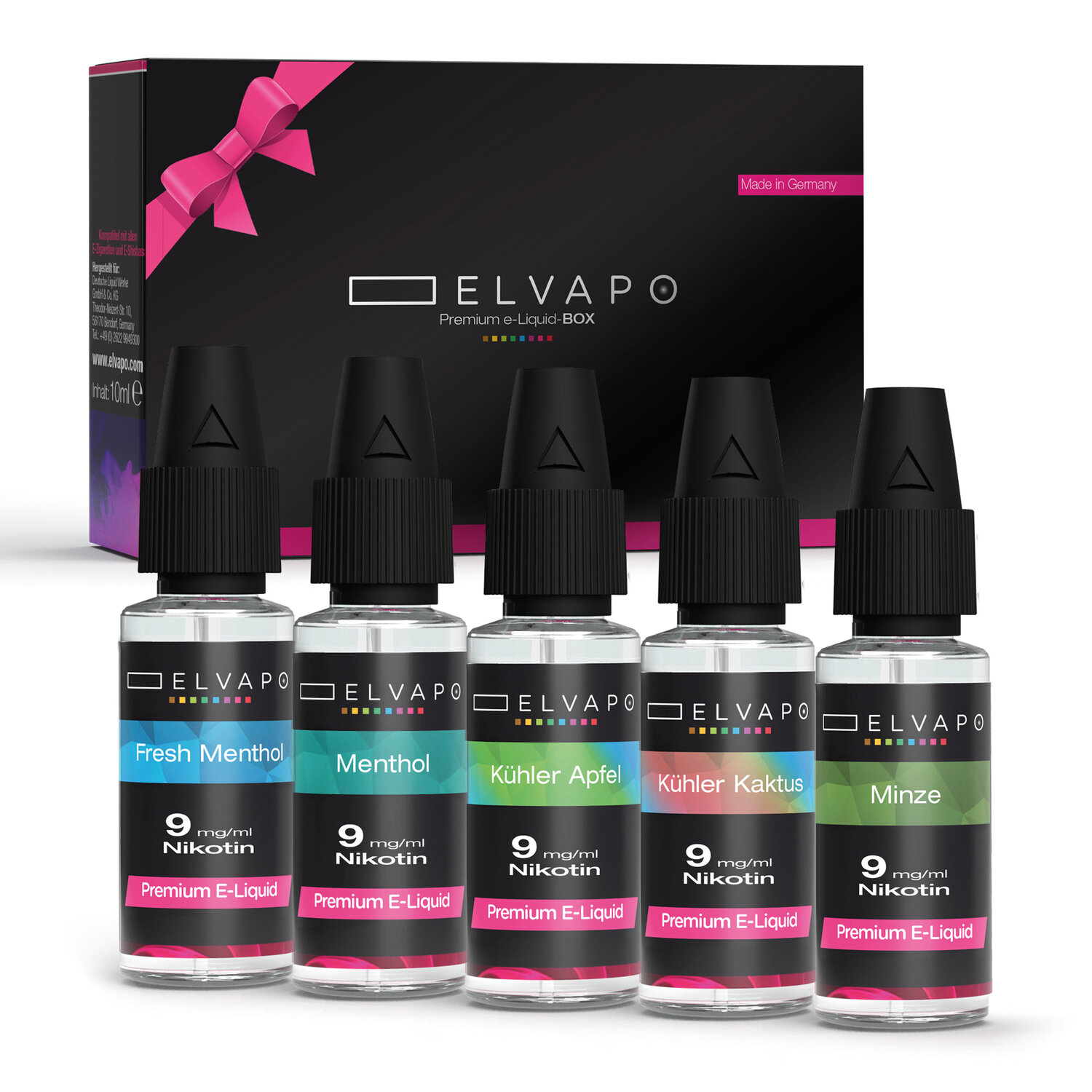 5 x 10ml Premium e-Liquid-BOX - Cool Mix - Liquid Probierset 9mg 5 x 10ml Premium e-Liquid-BOX - Cool Mix - Liquid Probierset 9mg